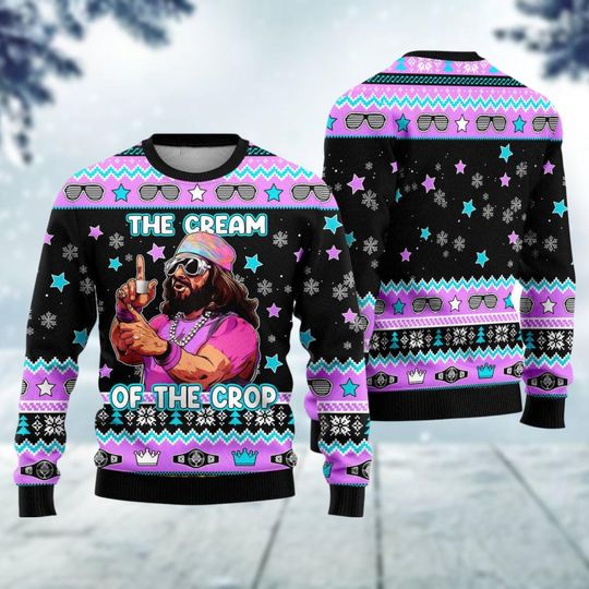 The Cream Of The Crop Macho Man Ugly Christmas Sweater, Randy Savage Sweater Men, Funny Christmas Sweater, Xmas Party Gift