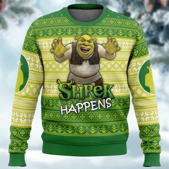 Shrek Ugly Christmas Sweater, Shrek Face Meme Christmas Sweatshirt, Fiona And Shrek Holiday Sweater, Funny Christmas