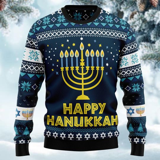 Hanukkah Ugly Christmas Sweater, Happy Hanukkah Xmas Sweater, Jewish Sweater For Women, Christmas Sweatshirt, Holiday Sweater