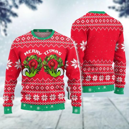 Discover Funny Merry Titmas Ugly Sweater, Chest Christmas Sweatshirt, Winter Holiday Sweater, Christmas Tree Shirt, Sweater For Women