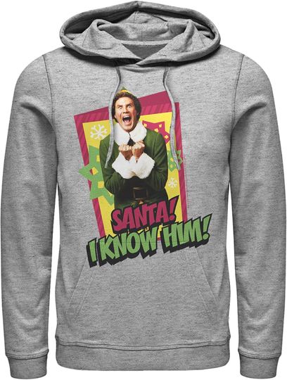Fifth Sun Men's Elf Santa I Know Him Quote Pull Over Hoodie