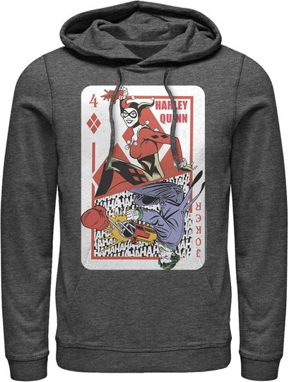 Fifth Sun Men's Batman Harley Quinn Joker Poker Card Pull Over Hoodie