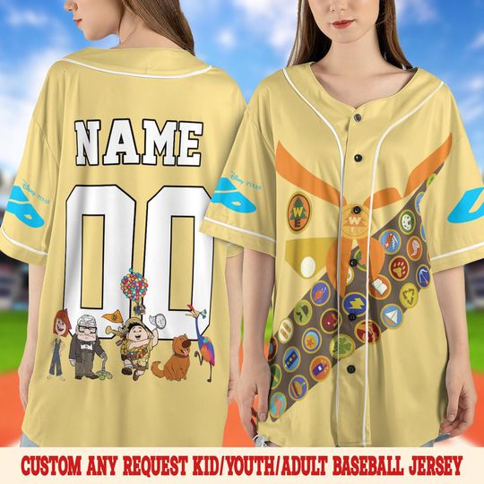 Discover Disney Up Movie Jersey, Pixar Up Characters Shirt, Disney Carl Birthday, Disney Ellie Baseball Jersey, Disney Carl And Ellie Shirt SL1U13