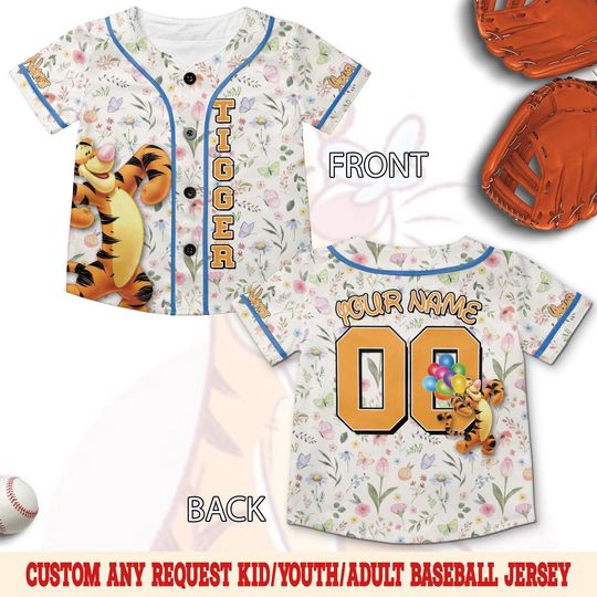 Discover Custom Disney Tiger Baseball Jersey, Winnie The Pooh Shirt, Personalized Disney Jersey, Disneyworld Gift for Fans, Birthday Shirt SLWK08
