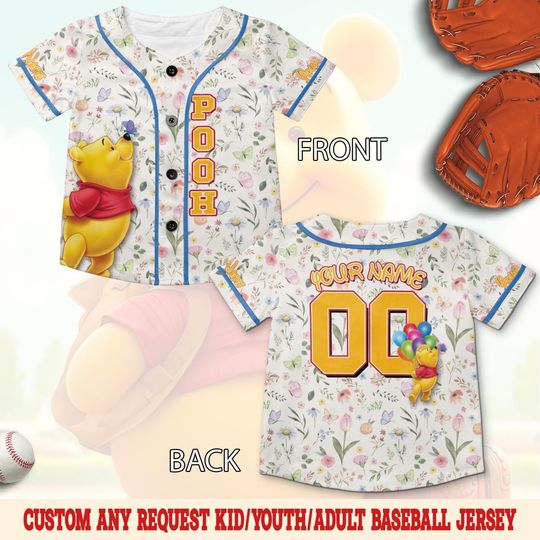 Discover Custom Disney Pooh Bear Baseball Jersey, Winnie The Pooh Shirt, Personalized Disney Jersey, Disneyworld Gift for Fans, Birthday Shirt SLWK07
