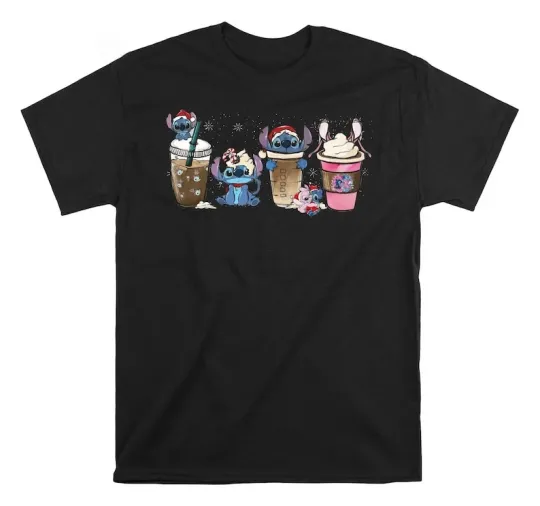 Discover Disney Stitch Coffee Latte Christmas T-shirt Size S - 5Xl Gift For Friend