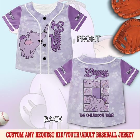 Discover Custom Disney Lumpy Baseball Jersey, Winnie The Pooh Shirt, Personalized Disney Jersey, Disneyworld Gift for Fans, Birthday Shirt SLWK05