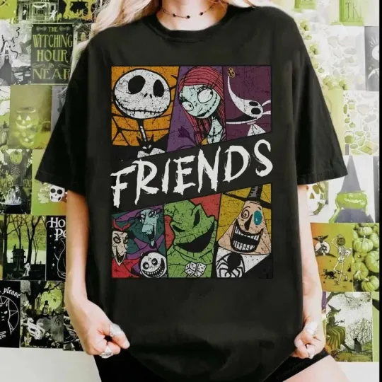 Discover Disney The Nightmare Before Christmas Friends Black T Shirt Size S - 5XL