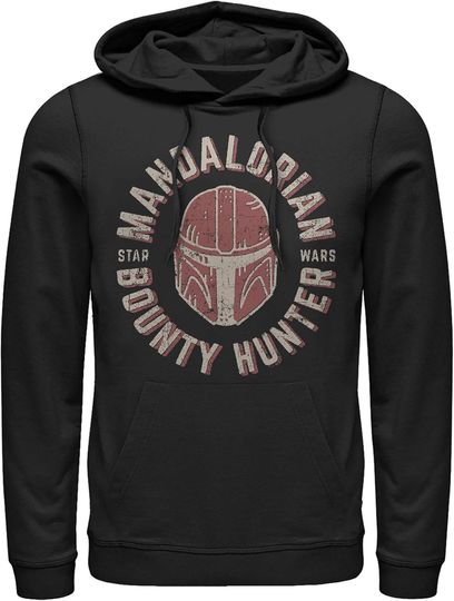 Discover Men's Star Wars: The Mandalorian Helmet Stamp Pull Over Hoodie - Black - 3X Large