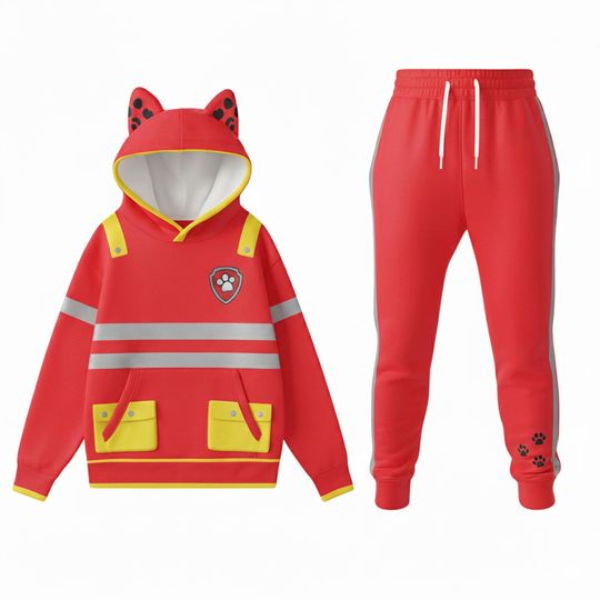 Discover Fire Pup Ears Costume Hoodie Jogger Set, Red Dalmatian Cosplay Outfit, 3D Printed Tracksuit, FunnyStreetwear Gift Idea