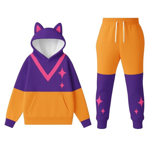 Discover Mystery Sasha Boys Demon Hunter Hoodie Jogger Set, Purple Orange 3D Printed Outfit, Kpop Anime Cosplay Tracksuit, Streetwear Gift Idea