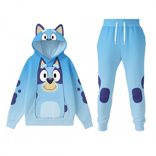 Discover Light Blue Puppy Ears Costume Hoodie Jogger Set, Cute Dog Cosplay Outfit, 3D Printed Tracksuit, Cozy Animal Loungewear Gift Idea