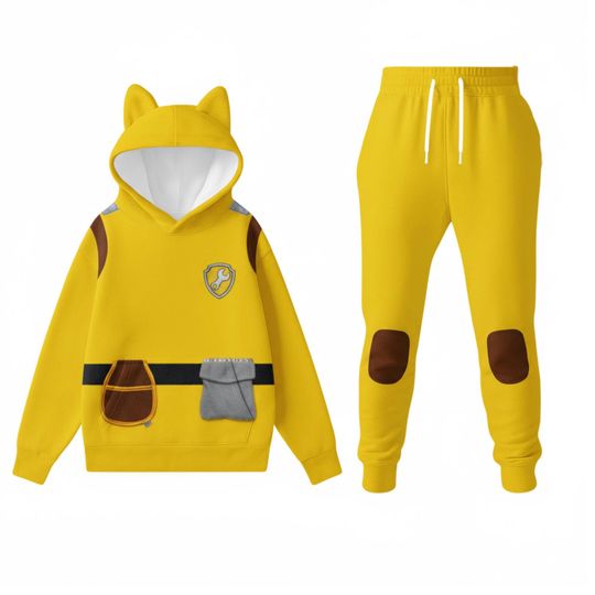 Discover Yellow Hero Pup Costume Hoodie Jogger Set, Builder Dog Cosplay Outfit, 3D Printed Kpop Style Tracksuit, Streetwear Gift for Fans
