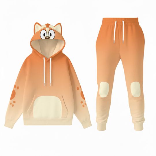 Discover Orange Puppy Ears Costume Hoodie Jogger Set, Cute Dog Cosplay Outfit, 3D Printed Tracksuit, Cozy Animal Loungewear Gift for Fans