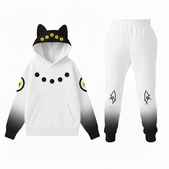 White Sussie Demon Hunters Hoodie Jogger Set, Futuristic Anime Costume Outfit, 3D Printed Tracksuit, Cyber Cosplay Streetwear Gift