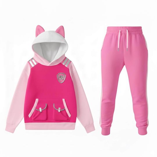 Discover Pink Puppy Ears Costume Hoodie Jogger Set, Cute Dog Cosplay Outfit, Pink Pup 3D Hoodie Tracksuit, Pink Pup  Streetwear Gift Idea