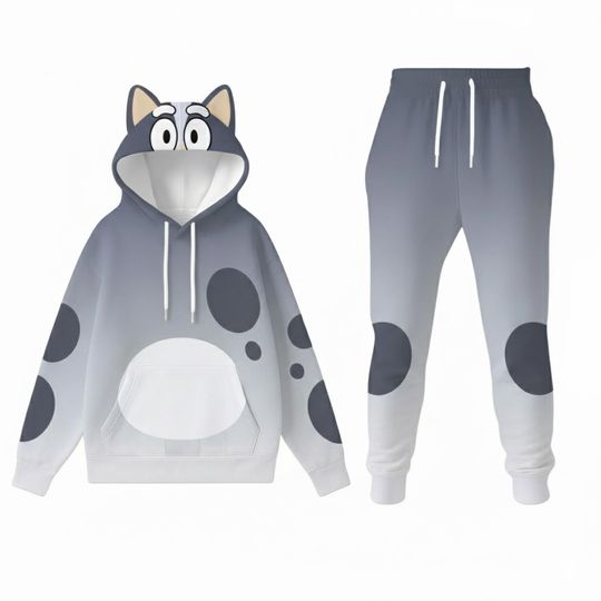 Discover Gray Puppy Ears Costume Hoodie Jogger Set, Cute Dog Cosplay Outfit, 3D Printed Tracksuit, Cozy Animal Loungewear Gift for Fans