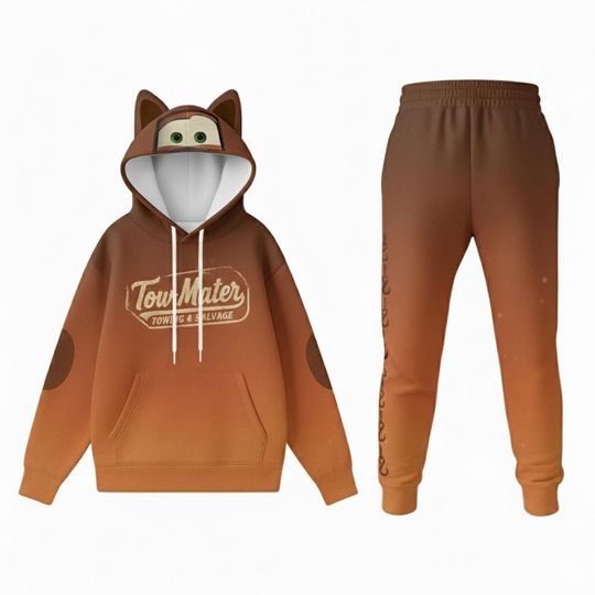Discover Rusty Brown Car Costume Hoodie Jogger Set, Funny Tow Truck 3D Printed Outfit, Cozy Cosplay Tracksuit, Vintage Streetwear Gift Idea