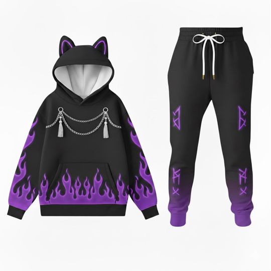 Discover SajaBoys Demon Hunter Hoodie Jogger Set, Futuristic Kpop Anime Outfit, 3D Printed Cosplay Tracksuit, Streetwear Gift Idea