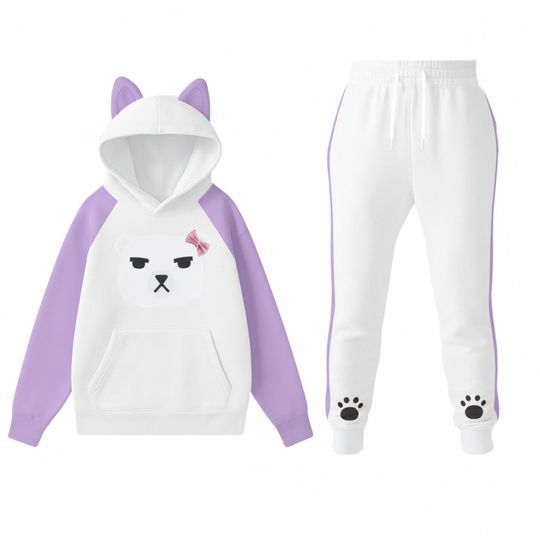 Mira Demon Hunter Hoodie Jogger Set, Purple Flame 3D Printed Outfit, Futuristic Anime Cosplay Tracksuit, Streetwear Gift for Fans