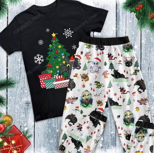 How to Train Your Dragon Holiday Pajama Set, Toothless Christmas Pajamas for Adults & Kids