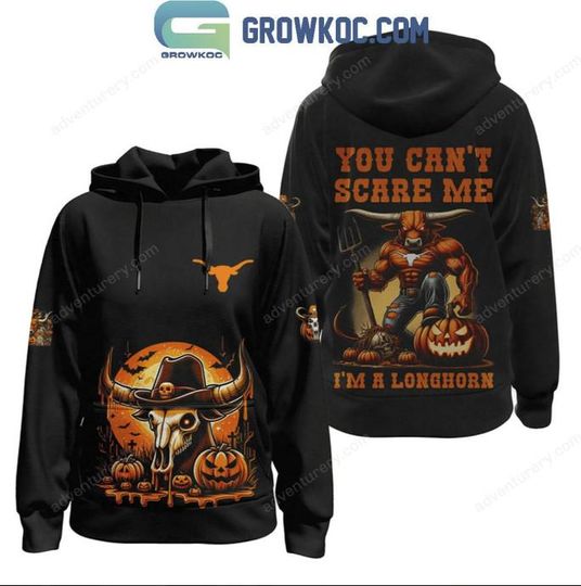 Texas Longhorns Halloween Hoodie with "You Can't Scare Me" Graphic