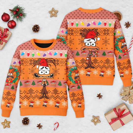 Discover Anxiety Inside Out Ugly Christmas Sweater, Inside Out 2 Anxiety Emotion Shirt, Disney Inside Out Sweater, Disney Ugly Christmas Sweatshirt