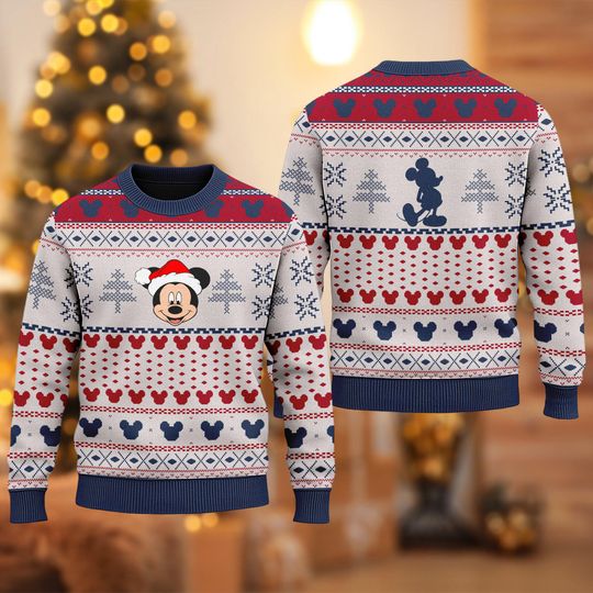 Discover Disney Mickey Mouse Christmas Ugly Sweater, Mickey Mouse Christmas Sweatshirt, Cartoon Xmas Holiday Party Shirt, Christmas Gift