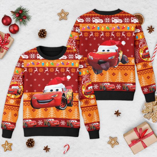 Discover Lightning McQueen Ugly Christmas Sweater, Disney Cars Xmas Sweatshirt, Lightning McQueen Car Christmas Gift For Men Women Kid