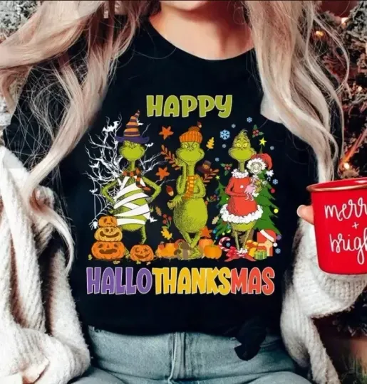 Hallothanksmas Shirt, Merry Grin Shirt, Funny funny character Christmas Shirt