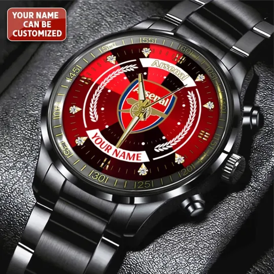 Discover Personalized Arsenal Black Stainless Steel Watch