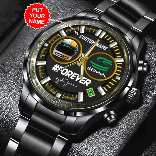 Personalized Ayrton Senna Black Stainless Steel Watch