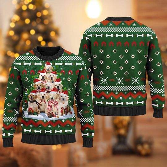 Golden Retriever Christmas Sweater, Golden Retriever Pine Tree Ugly Christmas Sweater, Dog Ugly Christmas Sweater, Tree Xmas Decor