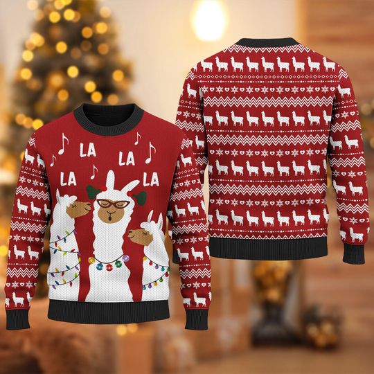 Three Llamas Singing Ugly Christmas Sweater, Llama La La La Xmas Sweatshirt, Christmas Gift For Men Women Kid, Merry Christmas Jumper