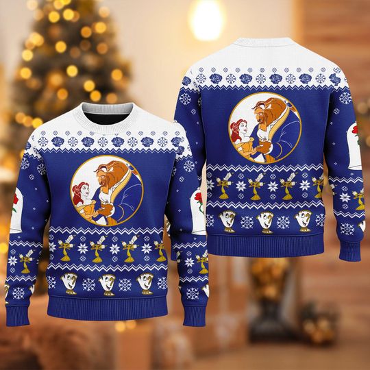 Discover The Beast And Beauty Princess Ugly Christmas Sweater, Disney Xmas Sweatshirt, Disney Princess Belle Christmas Gift, Magic King Shirt