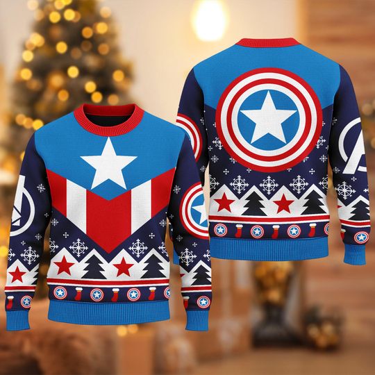 Captain America Christmas Ugly Sweater, Superhero Xmas Sweatshirt, Marvel Christmas Gift For Men Women Kid, Spider-Man Christmas Shirt