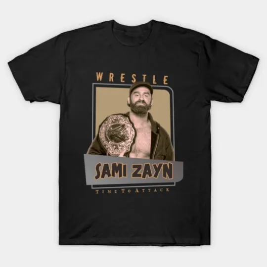 Discover Wrestling Entertainment Sami Zayn Time To Attack Wrestle Black T-Shirt