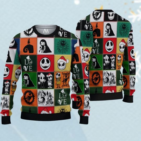 Nightmare Before Christmas Characters Ugly Sweater, Horror Characters Sweater