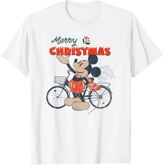 Discover Disney Mickey Mouse Merry Christmas Bicycle T-Shirt