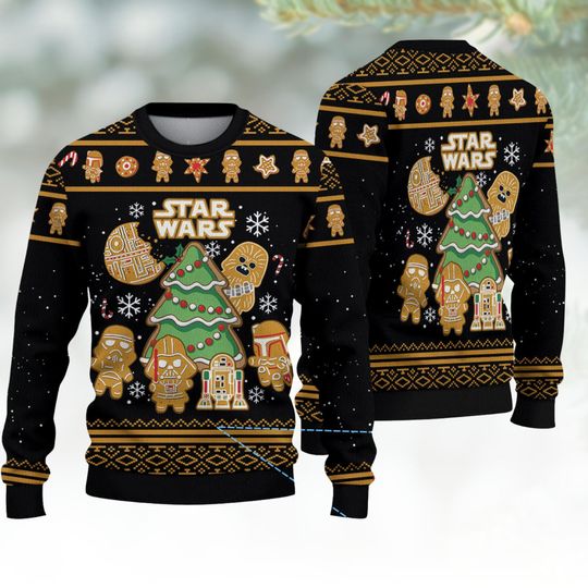 Discover Star Wars Gingerbread Christmas Ugly Sweater, Funny Sci-Fi Holiday Sweatshirt, Darth Vader Winter Pullover For Fans, Christmas Gift