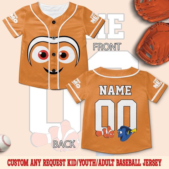 Finding Nemo Baseball Jersey, Personalized Number Name Jersey