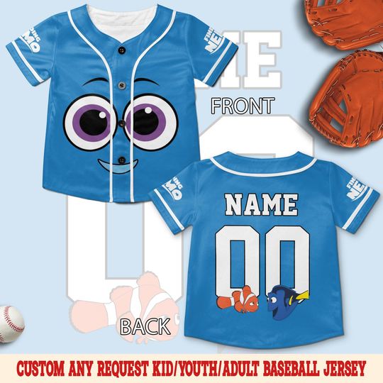 Finding Nemo Baseball Jersey, Personalized Number Name Jersey