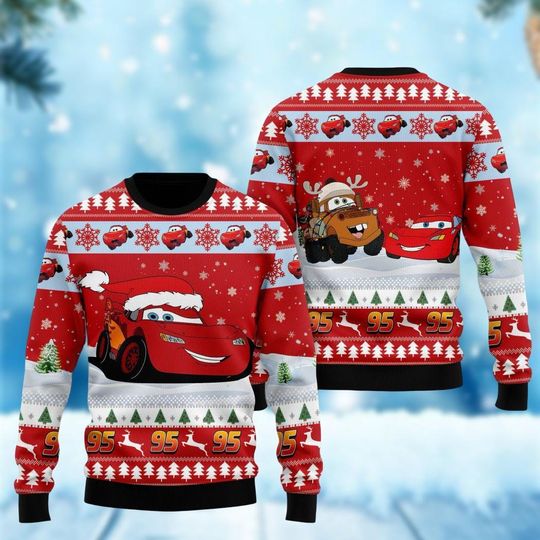 Discover Car 95 McQueen Ugly Christmas Sweater, Cars Movie Christmas Sweater, Disneyland Cars Shirt, Mater Xmas Gifts, Disney Sweater For Kids