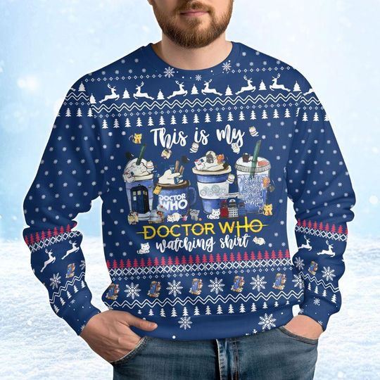Doctor Who Ugly Christmas Sweater, Doctor Who Watching Sweatshirt, Tv Series Xmas Sweatshirt, Tardis Police Box Sweater, Christmas Costume
