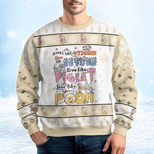 Discover Disney Pooh Ugly Christmas Sweater, Winnie The Pooh Sweatshirt, Cute Holiday Sweatshirt, Eeyore Piglet Tigger, Christmas Gift