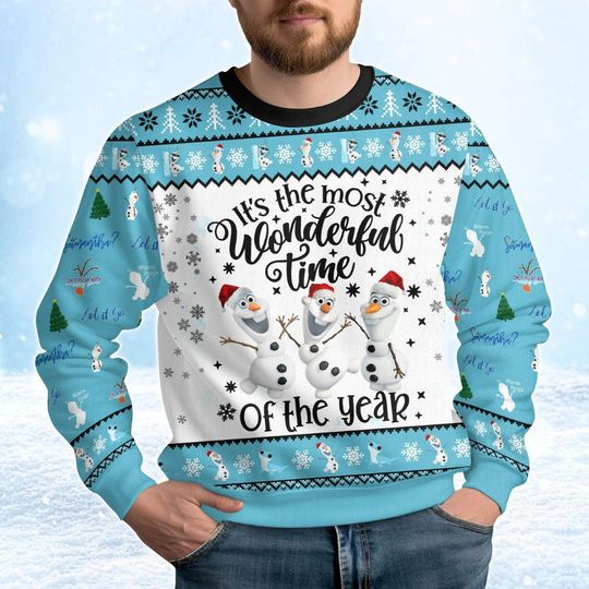Discover Disney Elsa Olaf Ugly Christmas Sweater, It's The Most Wonderful Time Of The Year, Funny Holiday Sweatshirt, Christmas Gift