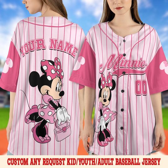 Discover Personalized Cute Disney Minnie Mouse Baseball Jersey,Custom Disneyland Jersey