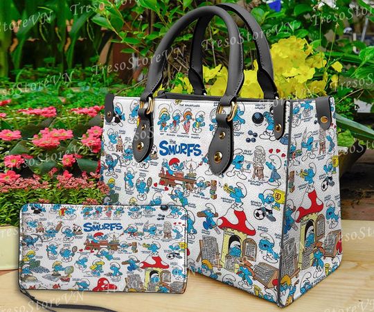 Discover The Smuurfs Cartoon Leather Bag Handbag, The Smuurfs Woman Purse, he Smuurfs Lovers Handbag ,Custom Leather Bag, Women Crossbody Bag