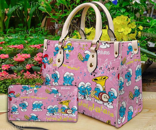 Discover The Smuurfs Cartoon Leather Bag Handbag, The Smuurfs Woman Purse, he Smuurfs Lovers Handbag ,Custom Leather Bag, Women Crossbody Bag