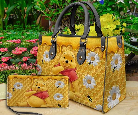 Discover Personalized Winnie The Pooh Cartoon Leather Bag Handbag,Pooh Woman Purse,Pooh Lovers Handbag,Custom Leather Bag, Women Crossbody Bag
